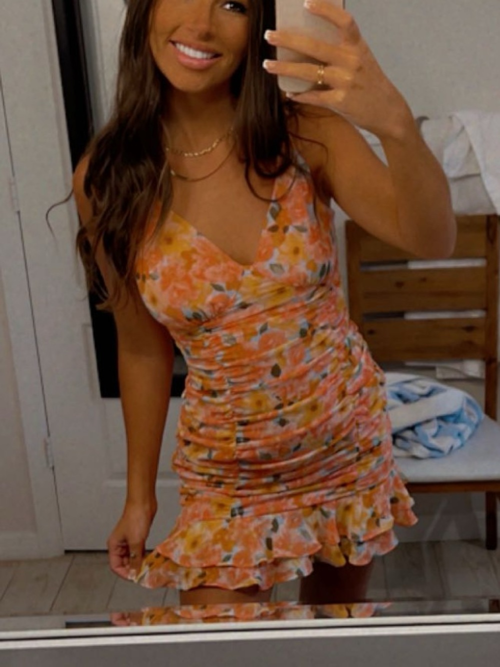Lily Rose Pink Orange Yellow Floral Ruffled Dress